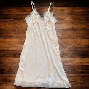 Vintage Van Raalte Nylon Full Slip Dress Pale Pink Lace Trim Made in USA Size 38